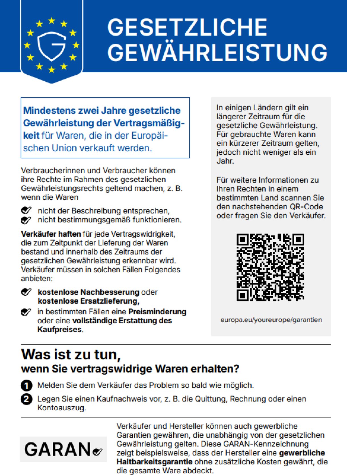 EU Gewährleistungslabel